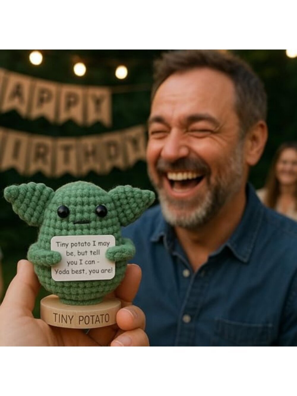 Handmade Baby Yoda Crochet | 30 Fun Affirmations | Unique Gift for Birthdays - Picture 2 of 7